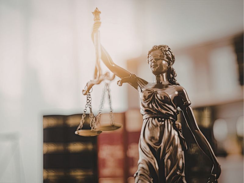 Statue of Lady Justice holding the scales, representing dispute resolution at KMT Solicitors